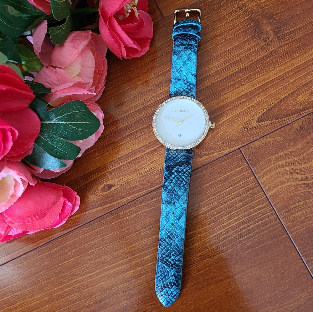 Steve Madden Teal Snake Skin Watch with Rhinestone - Picture 6 of 9